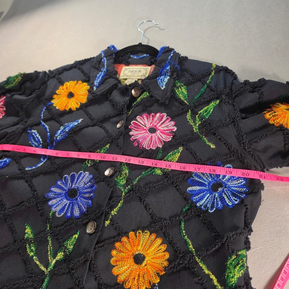 Tantrums Black Floral Embroidered Cotton Lattice Jacket M Boho Whimsigoth Vtg - Picture 12 of 13